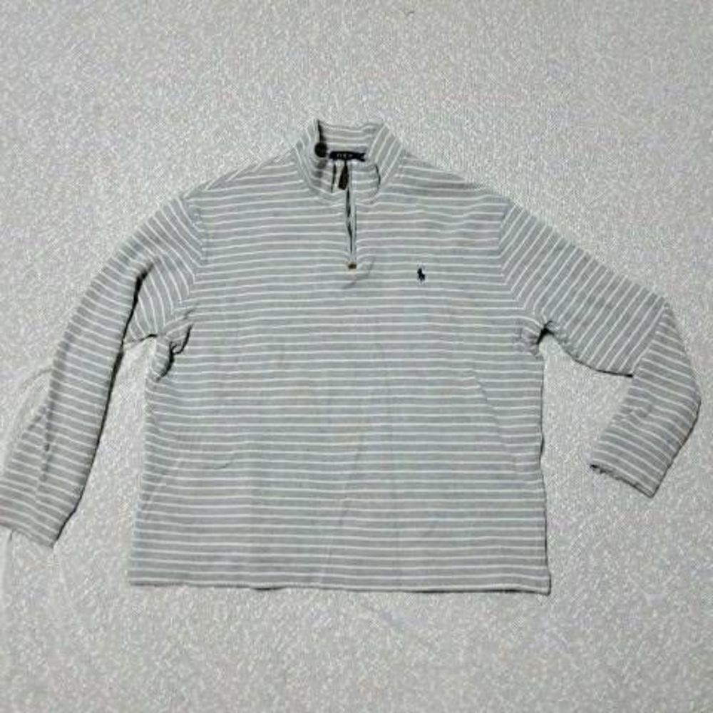 RALPH LAUREN XL Gray Striped Quarter Zip Sweater